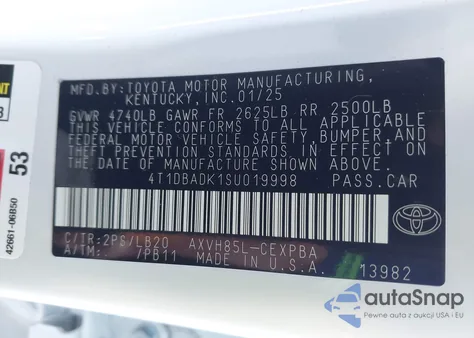 2025 Toyota Camry Xse from USA, damaged, VIN 4T1DBADK1SU019998